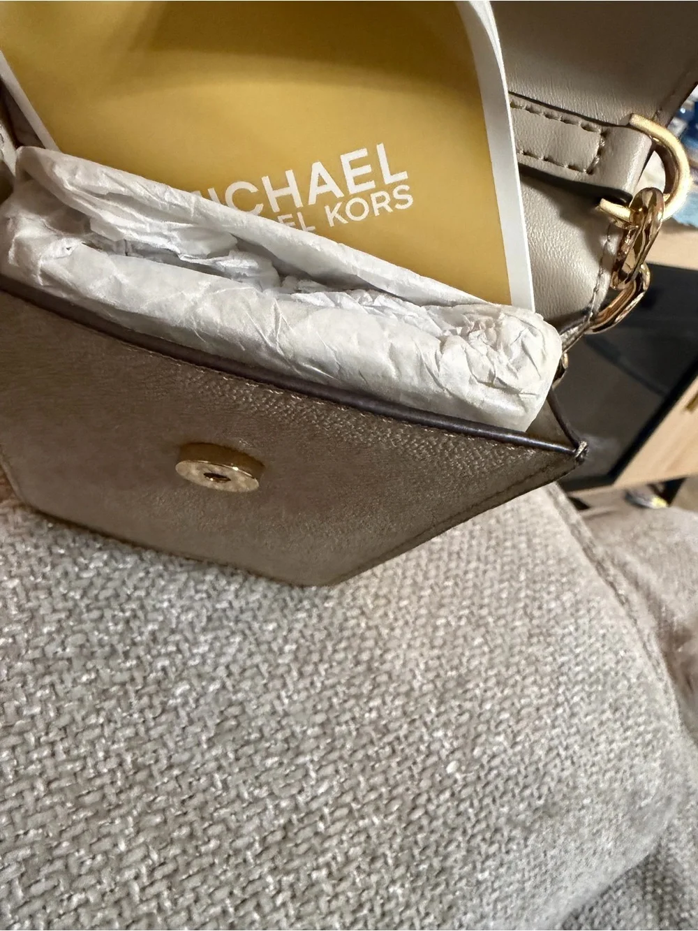 Michael Kors Cream and Beige MK Logo Crossbody Phone Bag